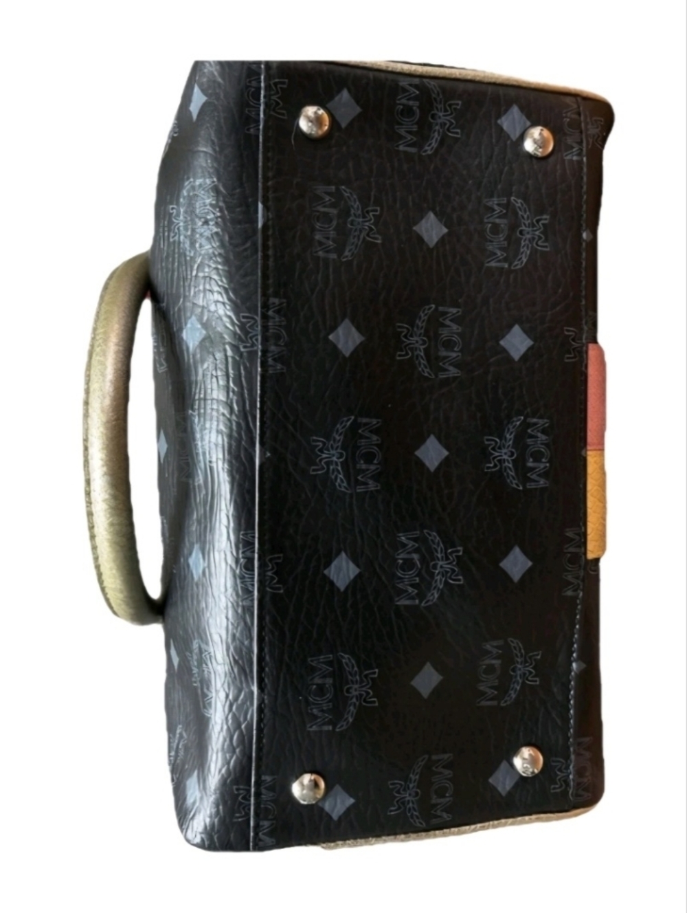 RARE MCM Princess Lion Black Satchel with Pink & Yellow Stripe and Gold Accents - Picture 6 of 17